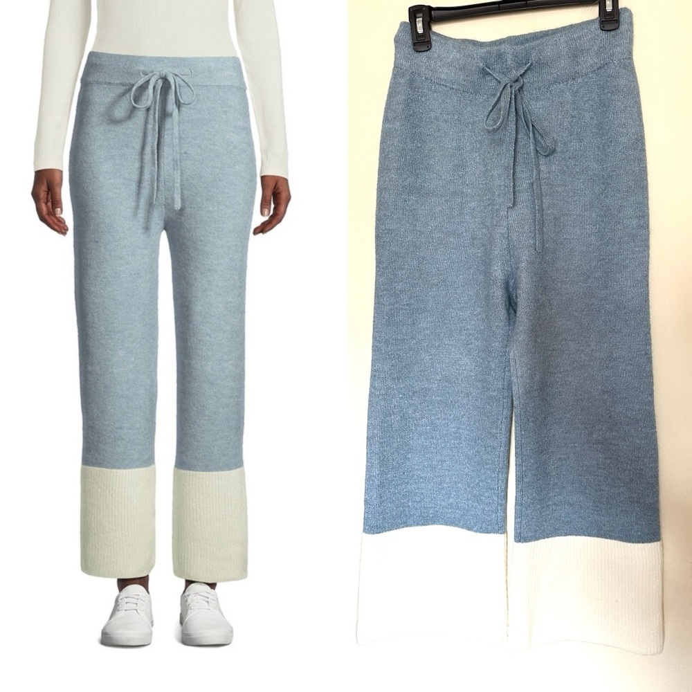 World Market Knit Lounge Pants Womens Sz S/M Sky‎ Blue and Ivory Recycled Yarn